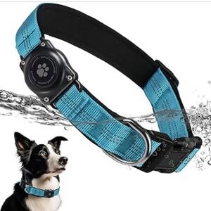 NWT AirTag Dog Collar, IP68 Waterproof Air Tag Holder, Reflective, blue color